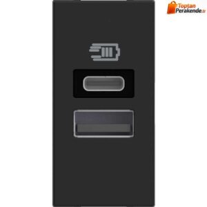 Bticino-Classia-USB-Sarj-Prizi-Type-C-ve-A-1M-Siyah.jpg Bticino Classia USB Şarj Prizi Type C ve A 1M Siyah